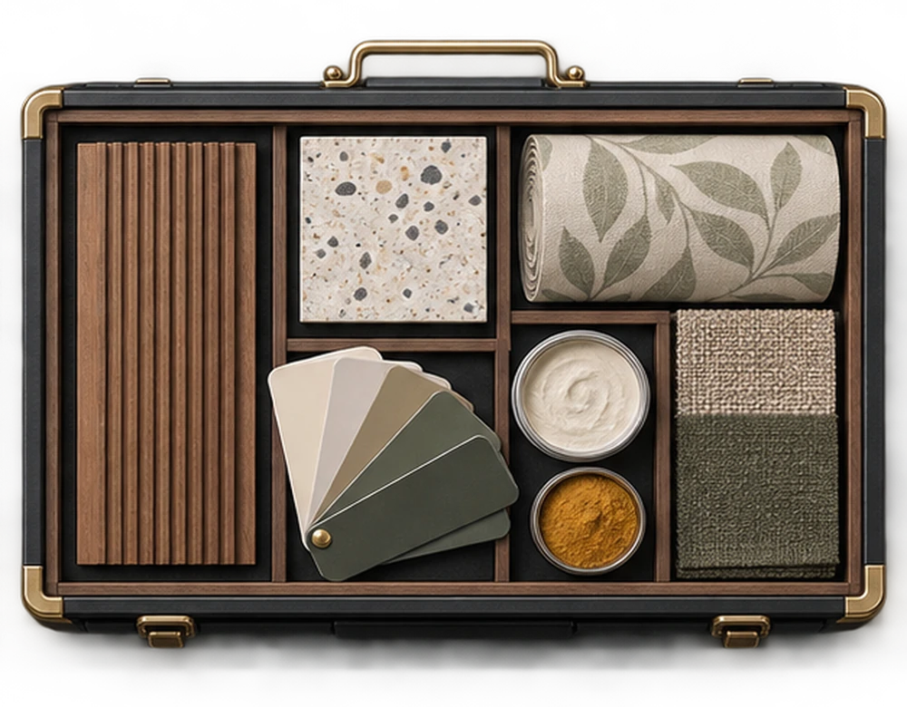 Third drawer: wood, tile, wallpaper and finishing materials