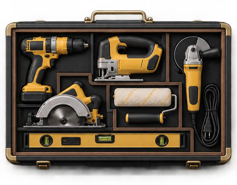 Second drawer: power tools and a spirit level