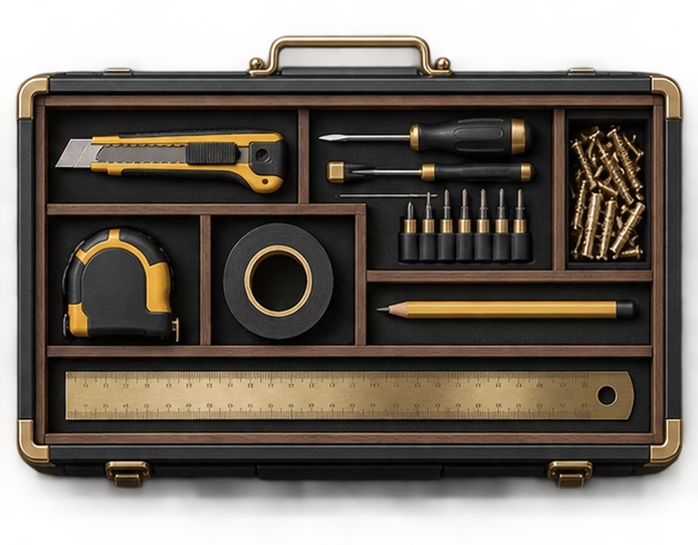 First drawer: precision hand tools and measuring equipment